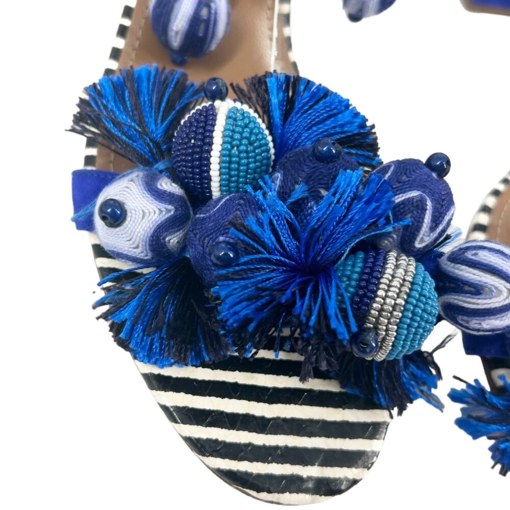 NWOB Aquazzura Tropicana Beaded Tassel Block Heeled Sandals - Picture 7 of 14